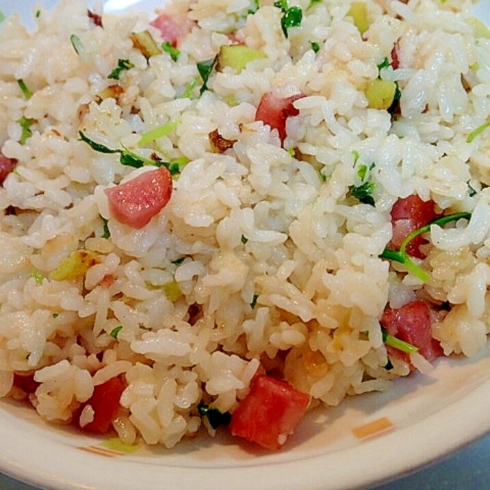 ボロニアソーセージと茄子と豆苗のチャーハン♪